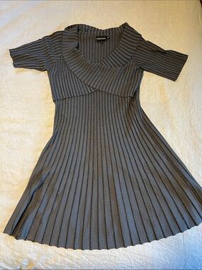 Emporio Armani Black Ribbed Fit-and-Flare Midi Dress